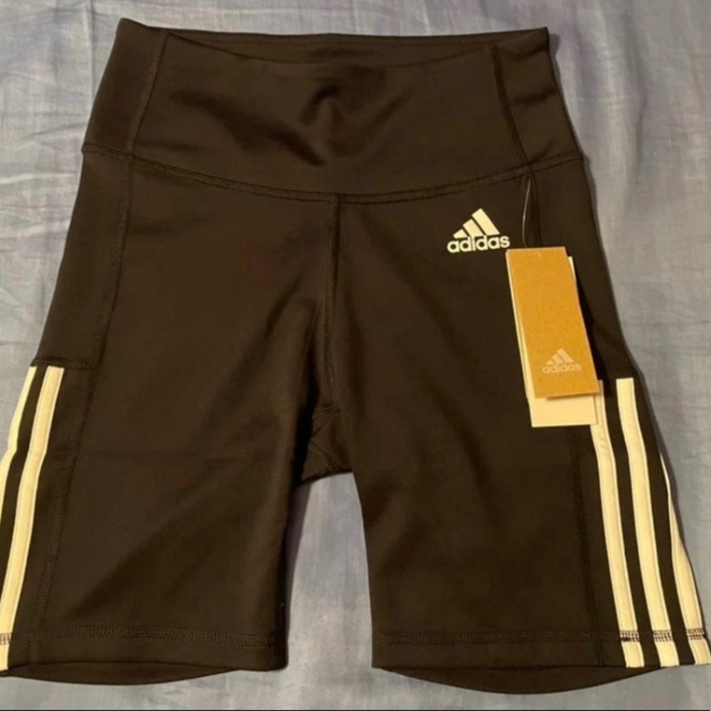 adidas Black Bike Shorts with White Stripes